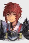  1girl grey_background hankuri looking_at_viewer lora_(xenoblade_2) pauldrons portrait redhead smile xenoblade_2:_ogon_no_kuri_ira yellow_eyes 