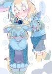  1girl alternate_costume ancolatte_(onikuanco) animal_ear_fluff animal_ears blonde_hair blush coat commentary_request eyebrows_visible_through_hair fennec_(kemono_friends) fox_ears fox_tail fur_collar kemono_friends mittens multiple_views pleated_skirt short_hair skirt solo tail thigh-highs translated winter_clothes zettai_ryouiki 