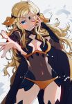  1girl ahoge blonde_hair blue_eyes breasts cape circlet cleavage cleavage_cutout closed_mouth covered_navel fire_emblem fire_emblem_if highres long_hair nekolook nintendo one_eye_closed ophelia_(fire_emblem_if) solo 