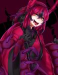  1girl black_gloves black_hair blood blood_on_face blood_stain bloody_clothes creatures_(company) game_freak gen_5_pokemon gloves gradient_hair horns insect_girl multicolored_hair nintendo personification pokemon redhead scar scolipede shikkoku_neko solo tongue tongue_out yellow_eyes 