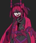  1girl black_gloves blood blood_on_face bloody_clothes creatures_(company) drinking_blood game_freak gen_5_pokemon gloves horns insect_girl nintendo personification pokemon redhead scolipede shikkoku_neko solo tongue yellow_eyes 