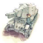  1girl ankle_boots bangs blue_footwear blue_jacket blue_pants blue_skirt blunt_bangs boots bt-42 closed_mouth commentary_request girls_und_panzer ground_vehicle jacket keizoku_military_uniform leaning_to_the_side long_sleeves looking_at_viewer mikko_(girls_und_panzer) military military_uniform military_vehicle miniskirt motor_vehicle pants pants_rolled_up pants_under_skirt partial_commentary pleated_skirt raglan_sleeves red_eyes redhead short_hair short_twintails single_vertical_stripe sitting skirt smile solo tank track_jacket track_pants twintails uniform w yasushi 
