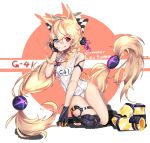  alternate_costume animal_ears bangs blonde_hair breasts closed_mouth eyebrows_visible_through_hair g41_(girls_frontline) girls_frontline hair_between_eyes heterochromia highres long_hair low-tied_long_hair low_twintails mismatched_legwear name_tag red_eyes school_swimsuit simple_background small_breasts summer swimsuit twintails user_egcj3434 very_long_hair white_swimsuit 