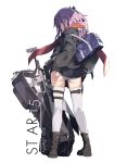  1girl adjusting_clothes adjusting_panties ass assault_rifle bag blue_eyes boots character_name coat from_behind full_body girls_frontline gun half_updo highres holster long_hair ningen_(ningen96) panties parted_lips pink_hair pleated_skirt profile red_scarf rifle scarf school_bag shoulder_bag sidelocks simple_background skirt skirt_lift solo st_ar-15_(girls_frontline) standing thigh-highs thigh_holster underwear weapon white_background white_legwear white_panties 