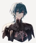  1boy armor blue_eyes cape fire_emblem fire_emblem:_three_houses gloves green_hair looking_at_viewer male_focus nintendo short_hair simple_background solo srb7606 white_background 