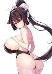  1girl azur_lane black_hair blush breasts bunny_girl bunnysuit eyebrows_visible_through_hair geonjeonhannick highres large_breasts long_hair looking_at_viewer smile solo takao_(azur_lane) yellow_eyes 