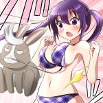  1girl bikini breasts clothes_theft commentary_request gochuumon_wa_usagi_desu_ka? hair_ornament hairclip large_breasts long_hair na!_(na&#039;mr) navel plaid plaid_bikini purple_bikini purple_hair rabbit solo swimsuit tedeza_rize theft twintails violet_eyes 