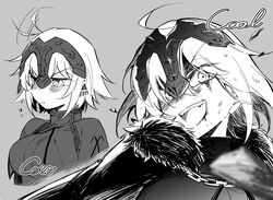  ahoge cape fate/grand_order fate_(series) fur_trim headpiece jeanne_d&#039;arc_(alter)_(fate) jeanne_d&#039;arc_(fate)_(all) monochrome otinksan short_hair sketch upper_body 