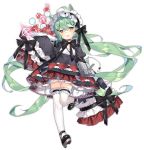  1girl :3 =_= akashi_(azur_lane) animal_ears azur_lane bangs black_bow black_choker black_dress black_footwear black_hairband blush bow brown_eyes cat_ears choker dress eyebrows_visible_through_hair frilled_hairband frilled_legwear frills full_body glint green_hair hair_between_eyes hair_ornament hairband hairclip head_tilt holding holding_plate long_hair long_sleeves looking_at_viewer mole mole_under_eye official_art parted_lips plate ruby_(stone) saru shoes sleeves_past_fingers sleeves_past_wrists standing standing_on_one_leg thigh-highs transparent_background v-shaped_eyebrows very_long_hair white_legwear wide_sleeves 