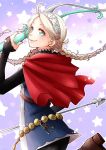  1girl ahoge arrow blue_eyes bow_(weapon) braid capelet closed_mouth ebi_puri_(ebi-ebi) eponine_(fire_emblem_if) fire_emblem fire_emblem_if from_side hairband holding holding_arrow holding_bow_(weapon) holding_weapon key keychain long_hair looking_to_the_side nintendo smile solo star twin_braids weapon white_hair 