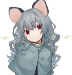  ... 1girl alternate_hair_length alternate_hairstyle animal_ears bangs black_vest capelet cheese commentary daimaou_ruaeru eyebrows_visible_through_hair eyes_visible_through_hair food grey_capelet grey_hair hair_between_eyes head_tilt highres long_hair looking_at_viewer mouse_ears nazrin red_eyes simple_background solo thick_eyebrows touhou upper_body vest wavy_hair white_background 