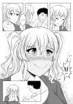  !! ... 1boy 1girl blush comic covering_face embarrassed full-face_blush highres kantai_collection kashima_(kantai_collection) monochrome robba-san_(wangphing) spoken_ellipsis tears trembling twintails wangphing 