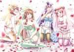  4girls :d absurdres alternate_hairstyle artist_name ass_visible_through_thighs bare_shoulders blue_eyes blush breasts bridal_veil bride brown_hair cleavage collarbone commentary dated doki_doki_literature_club double_bun english_commentary flower_wreath frown garter_straps green_eyes green_legwear highres jewelry kneeling lingerie long_hair looking_at_viewer medium_breasts monicherrie monika_(doki_doki_literature_club) multiple_girls natsuki_(doki_doki_literature_club) necklace open_mouth petals pink_eyes pink_hair pink_legwear ponytail purple_hair reflection reflective_floor rose_petals sayori_(doki_doki_literature_club) short_hair smile take_your_pick thigh-highs underwear veil very_long_hair violet_eyes yellow_neckwear yuri_(doki_doki_literature_club) 