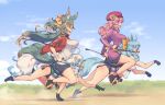  4girls all_fours animal_ears bike_shorts bit_gag blue_eyes blue_hair bow breasts brown_hair day gag gagged gloves gradient_hair green_eyes green_hair hair_bow hat horns jacket kuromiya kuromiya_raika kuzakura_mika large_breasts long_hair multicolored_hair multiple_girls open_clothes open_jacket original outdoors pink_hair pony_play riding riding_crop shiromiya_asuka short_hair sitting sitting_on_person souma_ren tail two-tone_hair violet_eyes whip_marks white_hair 