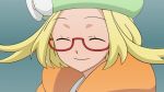  1girl bel_(pokemon) blonde_hair closed_eyes closed_mouth commentary_request creatures_(company) game_freak glasses green_hat hat medium_hair nintendo pokemon pokemon_(game) pokemon_bw2 smile solo upper_body 