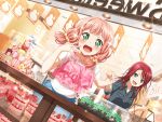 2girls bang_dream! blush dress green_eyes long_hair official_art open_mouth pink_hair shopping shopping_bag sparkle sparkling_eyes sweets udagawa_tomoe uehara_himari