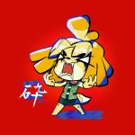  1girl absurdres aggressive_retsuko animal_ears blonde_hair dog dog_ears dog_girl dog_tail doubutsu_no_mori furry highres makeup nem_graphics nintendo open_mouth shizue_(doubutsu_no_mori) short_hair simple_background skirt smile solo super_smash_bros. super_smash_bros_ultimate tail topknot 