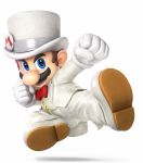  1boy 3d alternate_costume blue_eyes bow bowtie brown_hair facial_hair hat highres mario super_mario_bros. mustache nintendo official_art red_bow red_neckwear super_mario_bors. super_mario_odyssey super_smash_bros. super_smash_bros_ultimate tuxedo white_footwear 