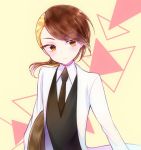  1other androgynous asymmetrical_hair blonde_hair brown_hair crystal_hair eyebrows_visible_through_hair eyes_visible_through_hair gem_uniform_(houseki_no_kuni) houseki_no_kuni kanade_00xx labcoat looking_at_viewer multicolored_hair necktie rutile_(houseki_no_kuni) short_hair smile solo two-tone_hair upper_body yellow_eyes 