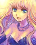  blonde_hair blue_eyes breasts cleavage jewelry long_hair macross macross_frontier necklace sheryl_nome smile 