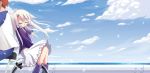  brother_and_sister closed_eyes cloud clouds emiya_shirou fate/stay_night fate_(series) honey_and_clover illyasviel_von_einzbern ocean parody petals sea siblings sky white_hair 