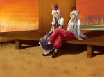  bad_id crossed_legs dusk fujiwara_no_mokou inuduka_bouru inuzuka_bouru kamishirasawa_keine leaning_back porch sitting touhou veranda 