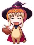  1girl animal_costume artoria_pendragon_(all) chibi fate/stay_night fate_(series) food halloween hat lion lion_costume lowres meat saber saber_lion solo sugar_(artist) witch_hat 