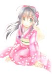  flower green_eyes japanese_clothes kimono nonohara_satsuki ponytail 