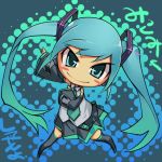  aqua_eyes aqua_hair blush_stickers chibi detached_sleeves gradient_hair hatsune_miku jpeg_artifacts long_hair looking_at_viewer maitake_(loose) multicolored_hair outstretched_arm thighhighs twintails vocaloid zettai_ryouiki 