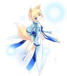  blonde_hair blue_eyes fox_ears from_above japanese_clothes kitsune_(poko) looking_back original perspective poko short_hair tail 