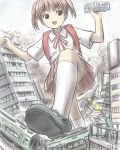  giantess kneehighs manzi mary_janes open_mouth ray_gun raygun shoes short_twintails skirt socks twintails weapon 