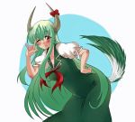  \m/ ex-keine ex_keine exkeine green_hair horns kamishirasawa_keine long_hair ooike_teru red_eyes ribbon tail touhou 