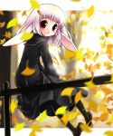  bunny_ears katahira_masashi leaf leaves long_hair original pink_hair rabbit_ears red_eyes school_uniform sitting 