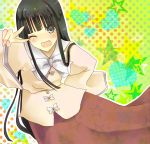 black_hair fang houraisan_kaguya long_hair long_skirt skirt suzumura_tomo touhou v wink