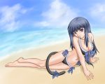  barefoot beach bikini blue_hair frederica_bernkastel long_hair purple_eyes swimsuit tail ten_(pixiv192340) umineko_no_naku_koro_ni violet_eyes 