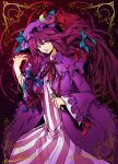  capelet crescent hat hitoto long_hair patchouli_knowledge purple_hair red_hair robe striped touhou 