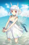  choker dj_max_portable dress h2so4 ocean red_eyes sea silver_hair smile suee wading water 