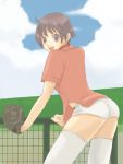  bad_id baseball brown_eyes brown_hair cord-yoshikazu hotpants original short_hair short_shorts shorts thigh-highs thighhighs 