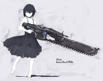  bare_shoulders barefoot black_hair blue_eyes chainsaw chicks_with_chainsaws dress gears_of_war gun keiryou_nikyaku lancer_(weapon) lancer_assault_rifle pale pale_skin rifle short_hair silhouette weapon 