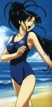  black_hair cloud clouds highres long_hair masaki_achika ocean one-piece one-piece_swimsuit ponytail sea swimsuit tenchi_muyo tenchi_muyou! tenchi_muyou!_in_love 