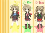  brown_eyes brown_hair everyone genderswap little_busters! long_hair naoe_riki school_uniform skirt trap twintails 