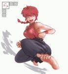  barefoot battle blue_eyes braid genderswap jump jumping kick kicking long_hair lyk ranma-chan ranma_1/2 red_hair saotome_ranma single_braid 