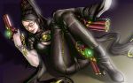  bayonetta bayonetta_(character) black_hair eyeshadow glasses gun quadruple_wielding take_(artist) take_(draghignazzo) wallpaper weapon 