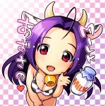  cow_costume cow_girl cow_print idolmaster long_hair milk milk_bottle miura_azusa nekomata_naomi purple_hair 