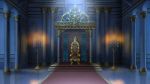  burning candelabra candle fire indoors night no_humans original pillow red_carpet reflective_floor scenery stairs stone_stairs suishougensou throne throne_room 