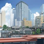  apartment architecture blue_sky boat building city clouds cloudy_sky day dock dog east_asian_architecture highres kusakabe_(kusakabeworks) no_humans original photo-referenced pole real_world_location revision scenery sky tokyo_(city) tree watercraft 