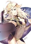  1girl ahoge atoatto blonde_hair blue_eyes breasts cape circlet cleavage fire_emblem fire_emblem_heroes fire_emblem_if long_hair looking_at_viewer medium_breasts nintendo open_mouth ophelia_(fire_emblem_if) simple_background smile solo 