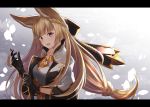  1girl animal_ears bangs black_gloves blonde_hair blunt_bangs blush braid breastplate breasts coat collarbone erune gen_(gen_7254) gloves granblue_fantasy hair_ornament highres large_breasts long_hair looking_at_viewer low-tied_long_hair open_clothes open_coat open_mouth red_eyes solo very_long_hair white_coat yuisis_(granblue_fantasy) 