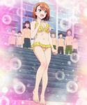  1girl 6+boys bikini green_eyes hair_ornament hairpin highres miyazaki_chisaki multiple_boys orange_hair screencap short_hair stitched swimsuit third-party_edit yuragisou_no_yuuna-san 