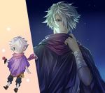  1boy chibi gloves green_eyes hair_over_one_eye jewelry looking_at_viewer lowres male_focus octopath_traveler scarf short_hair simple_background smile solo therion_(octopath_traveler) white_hair yuzuponza 